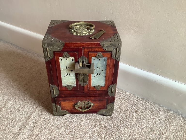 image for chinese wooden jewellery chest drawers storage antique vintage wood collectible