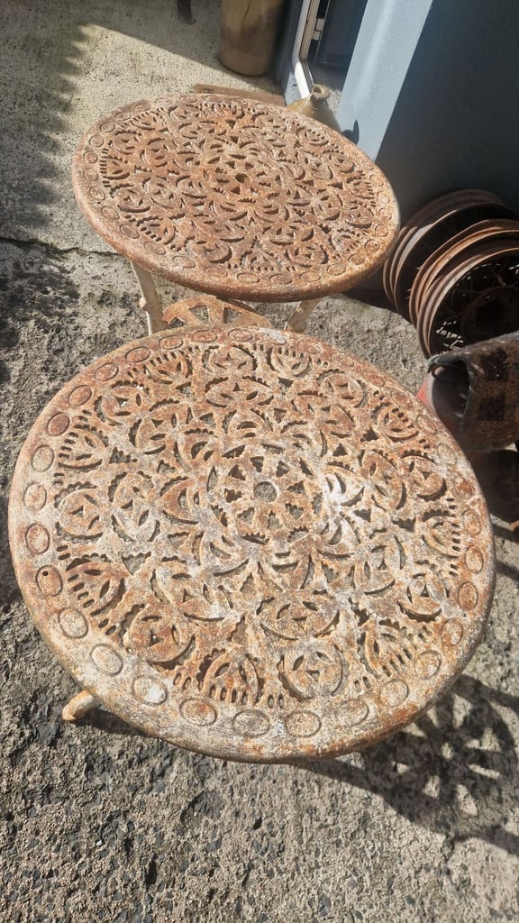 Heavy vintage cast iron garden tables