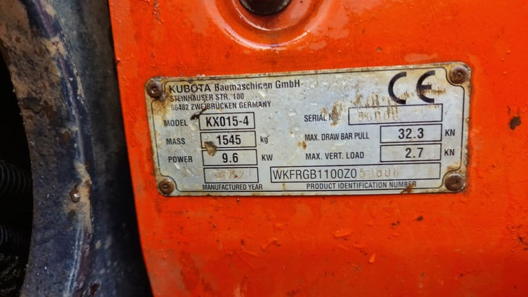  Kubota KX015-4 Mini Digger – 2012 – £7,000 + VAT