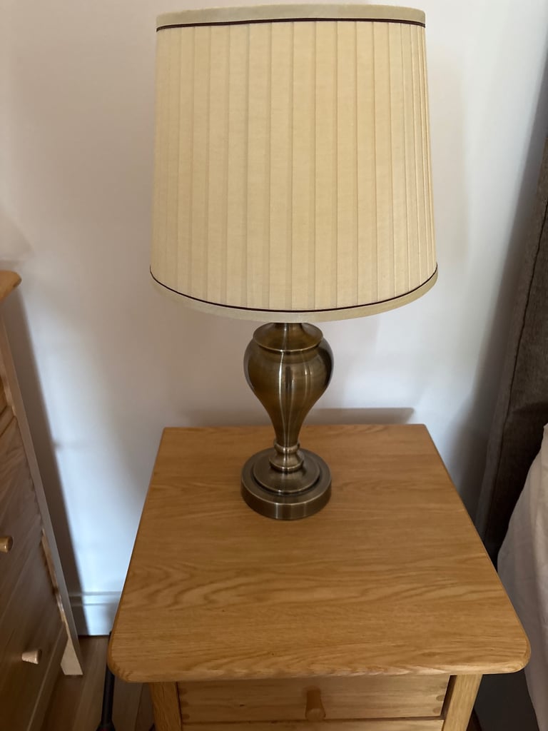 2x Tall table  brass and cream shade lamps 