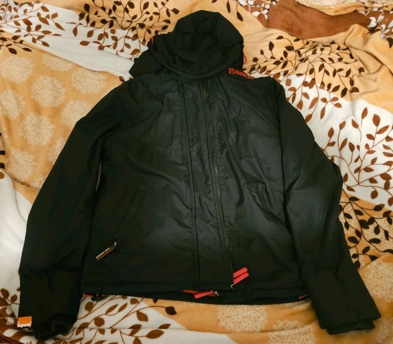 image for Superdry Coat Jacket Pop Zip Hooded Arctic Windcheater Warm Black Size L Men