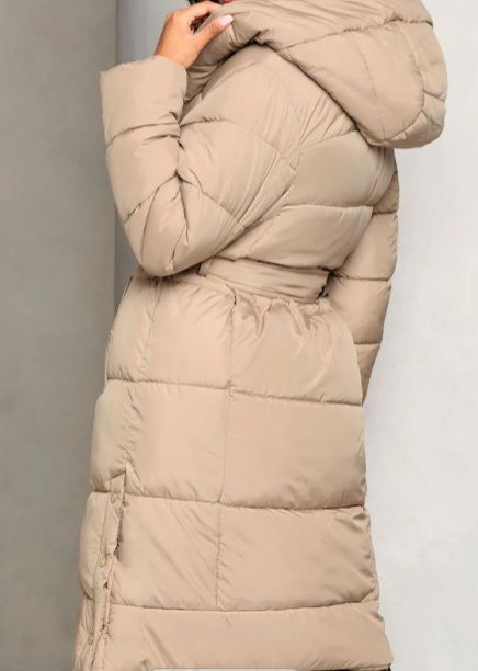 New Lipsy Women's Puffer Beige Hooded Coat with tag and belt - size 10