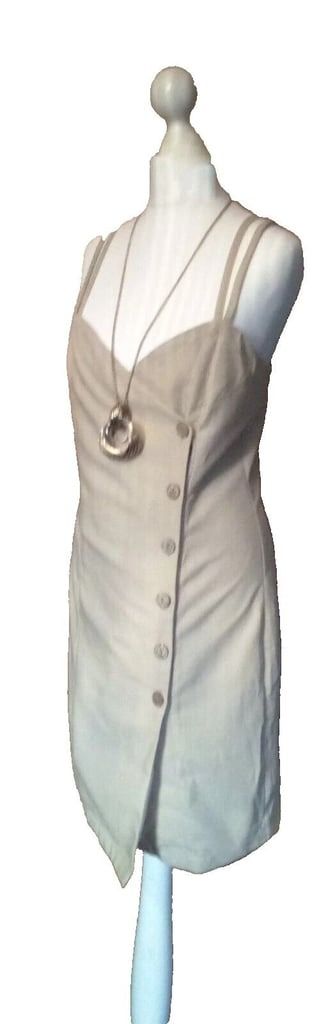 Beige Dual Straps Sweetheart Neckline Double Breasted Buttoned Dress. Size M.POST OR COLLECT!