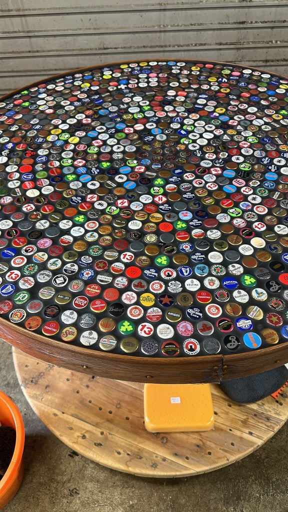 Beer bottle top resin table 