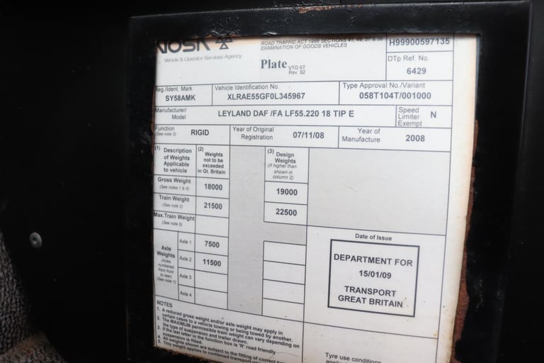 DAF LF55 220 4X2 DROPSIDE STEEL INSULATED TIPPER (2008)