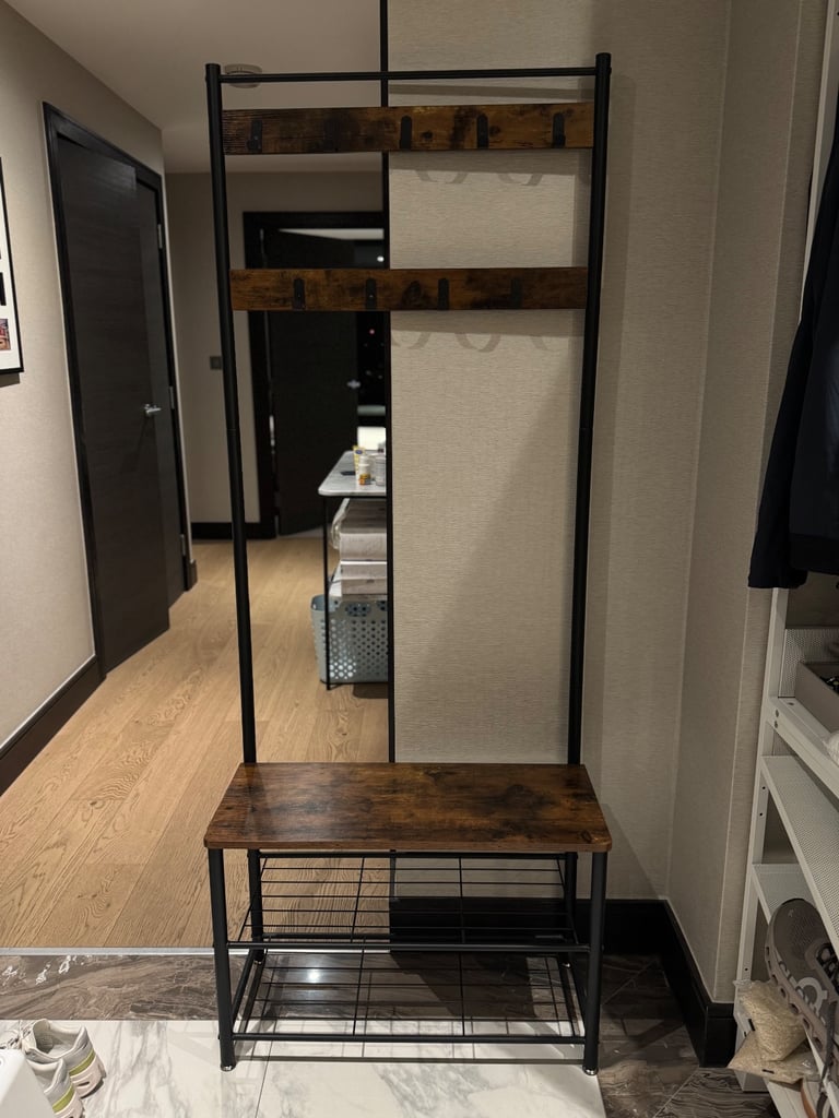  Industrial Style Hallway Coat Rack with Bench & Storage – Second-hand