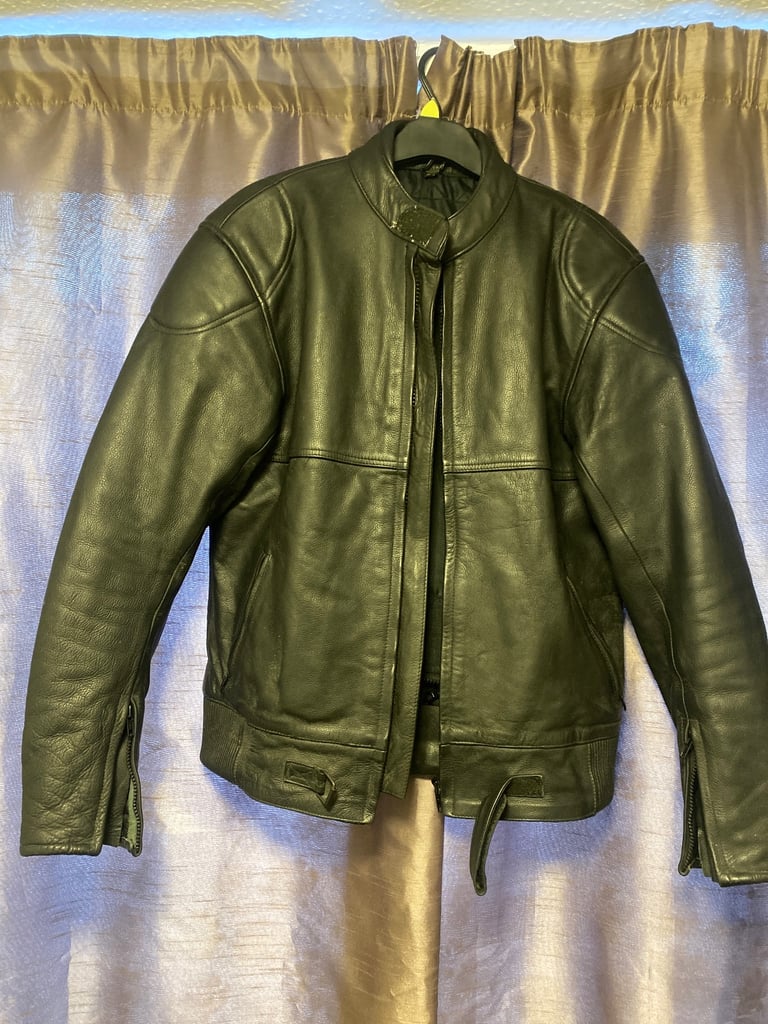 Black leather motorcycle jacket 44