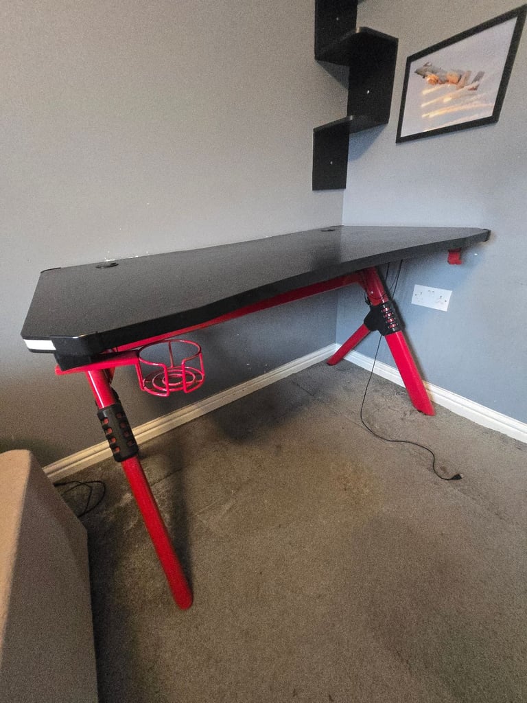 image for LED light up gaming table in red and black VGC 