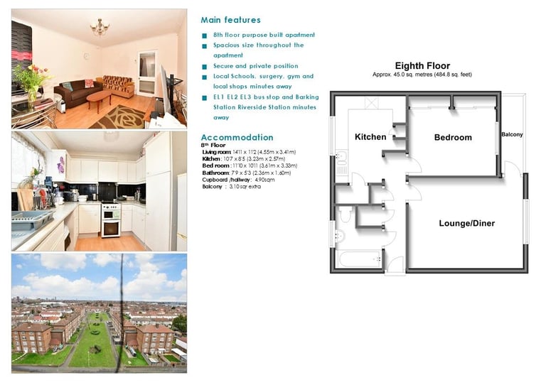 Spacious one bed flat with good privacy and grand view of London