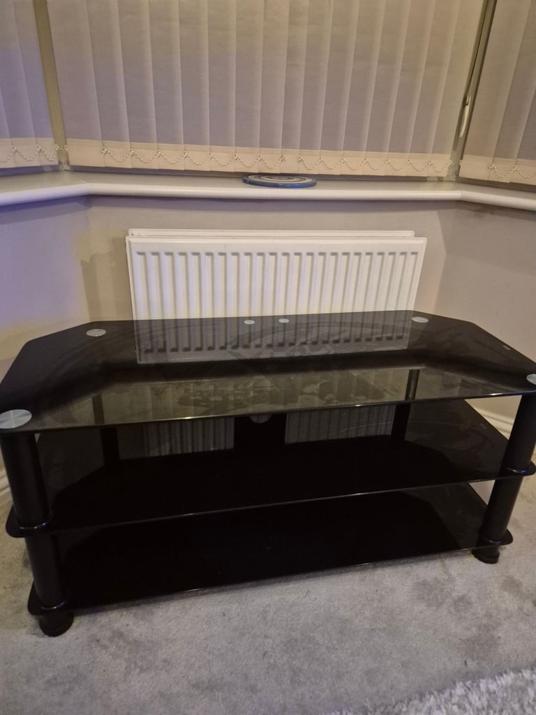 Three Tier Black Glass TV Unit