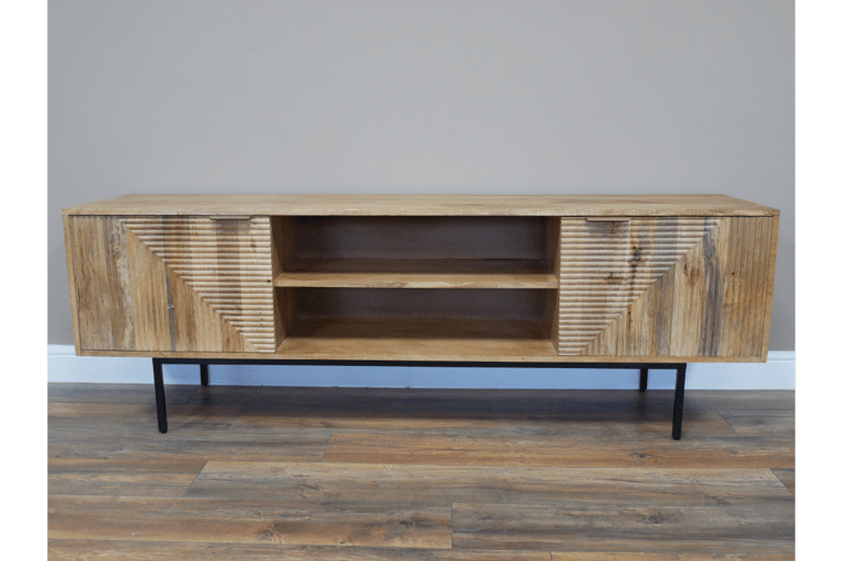 Industrial styled Mango Wood Sideboard TV Cabinet Incorporating 2 Doors & 2 Shelves metal base. 
