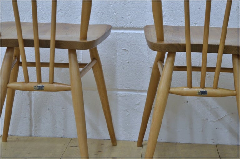 Ercol chair x 2 kitchen dining solid elm & beech blue label vintage