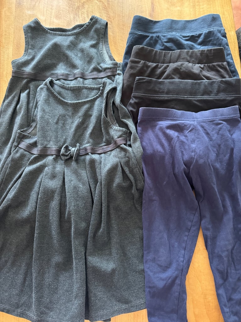 image for Girls age 4-5 school uniform bundle  3 skorts, leggins, 2 pinafore dresses 