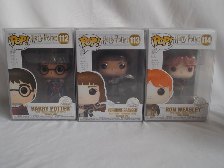 image for Funko Pop Vinyl #112 Harry Potter #113 Hermione #114 Ron Weasley + Protector NEW