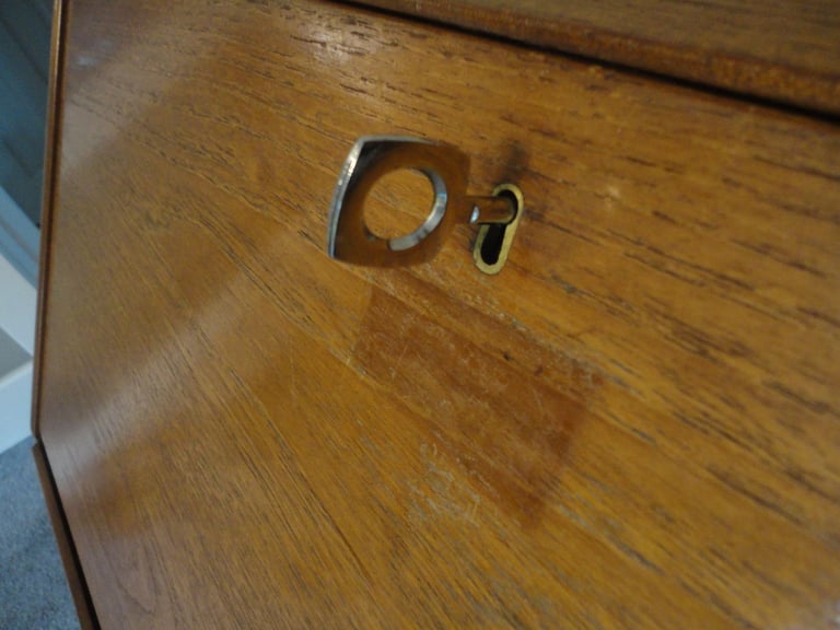 Mid century modern Nathan, retro writing buerau desk,with lock and key