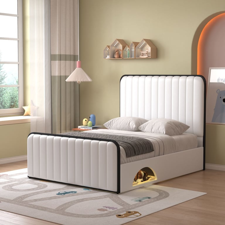 Stylish Modern Double Bed with Built-In Pet Nook – Comfort and Elegance Combined