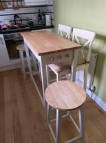 Tall table, 2 stools & 2 chairs 