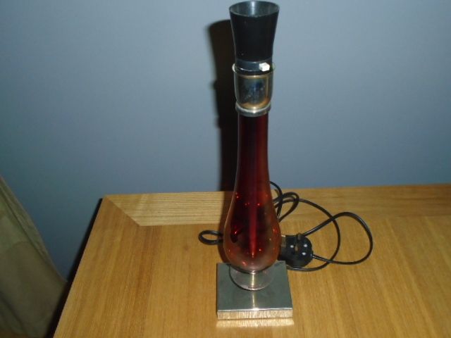 Vintage Ruby Coloured Glass & Metal Table Lamp