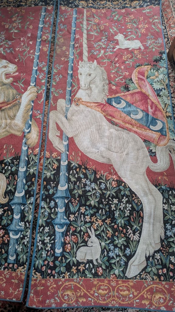 Cluny Lion & Unicorn Tapestry Wall Hangings | Antique Medieval Art Set