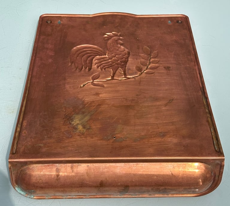 VINTAGE FRENCH COPPER KITCHEN UTENSIL RACK, COQ, COCKEREL HANGING RAIL - 49x37cm - WILL POST!
