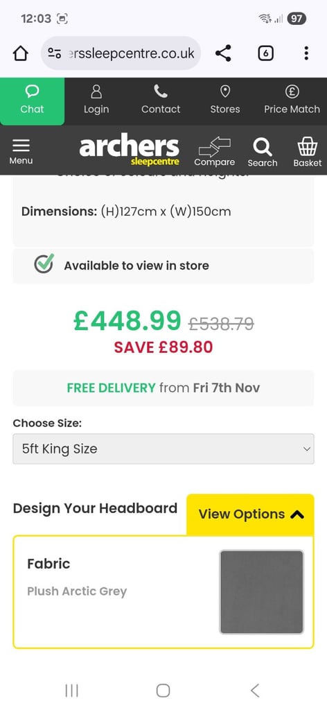 Kingsize headboard for sale Glasgow.