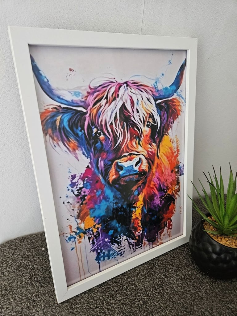 Colourful Highland Cow Framed Print 