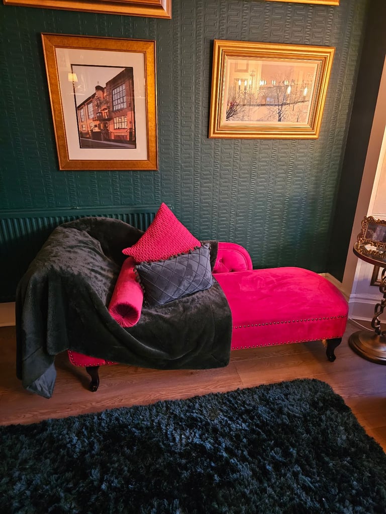 Red velvet chaise lounge