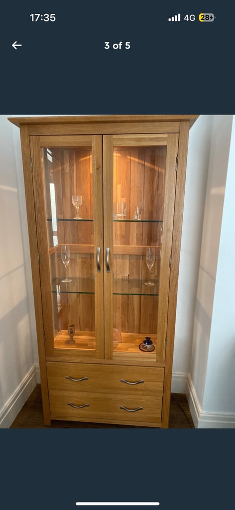 image for very good quality solid oak display cabinet possible delivery