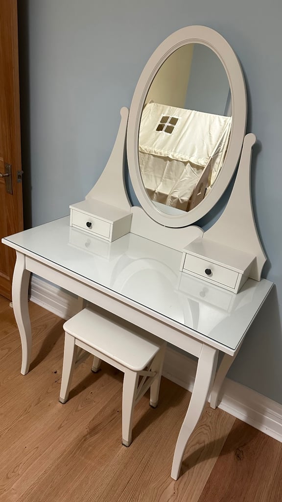 IKEA HEMNES dressing table with oval mirror and glass top