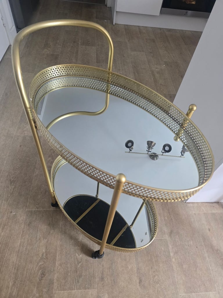 image for Gold color, mirror shelved trolley with wheels