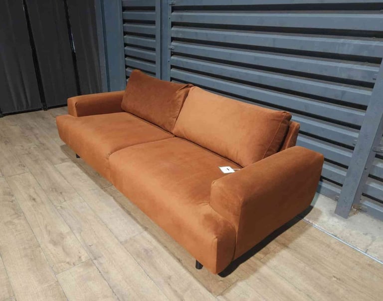 3 Seater Velvet Sofa - Orange. 