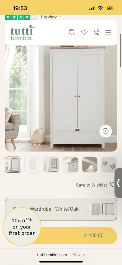 Tutti Bambini Verona Nursery Furniture - Wardrobe and Chest of Drawers