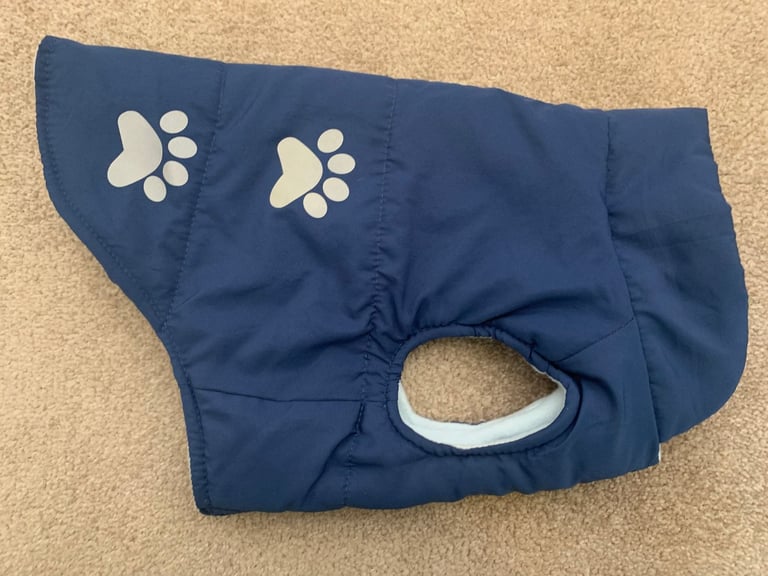 New Blue Fleece Lined Step In Dog Coat - Reflective Paw Logo - Back 31cm Under 24cm Girth 50cm
