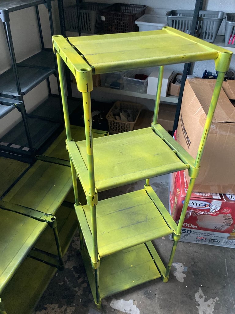 FOUR PLASTIC/MATERIAL DISPLAY STANDS GREEN/BLACK FOR SHOP RETAIL DISPLAY