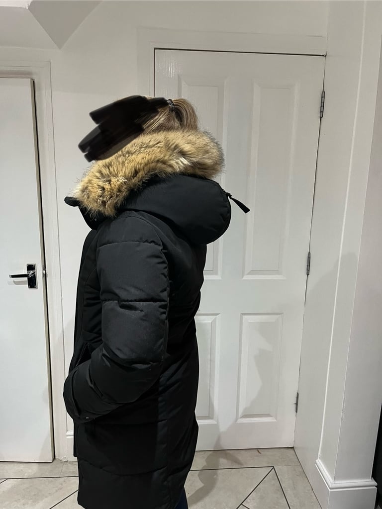 Zara black thick waterproof parka coat