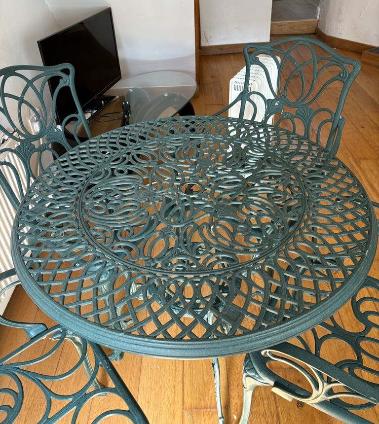 Aluminium garden conservatory patio outdoor dining kitchen table & 4 chairs + cushions 