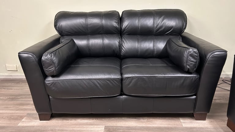 Black leather sofas 3&2