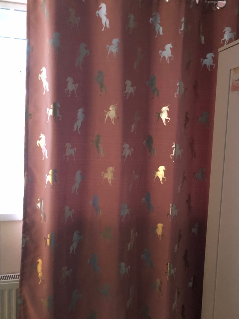 image for Kids pink and silver unicorn curtains