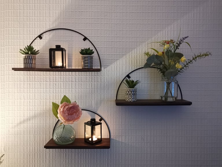 Set of three 3 decorative wooden shelves