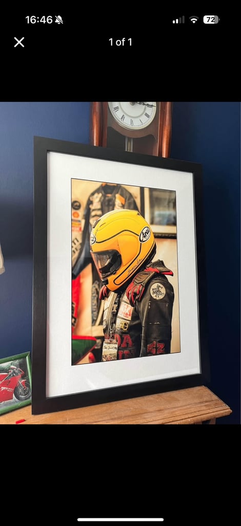 image for Joey Dunlop helmet and leathers photo and frame 