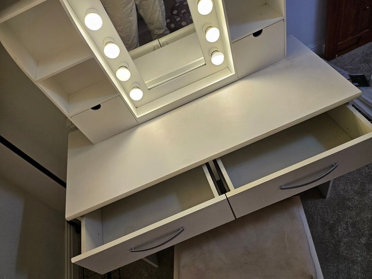 White Dressing Table with Mirror and Stool