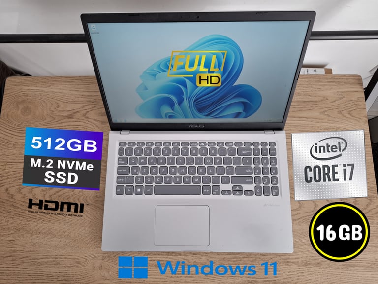 image for Asus 15.6" FHD Laptop - Intel Core i7 - 16GB RAM - 512GB SSD