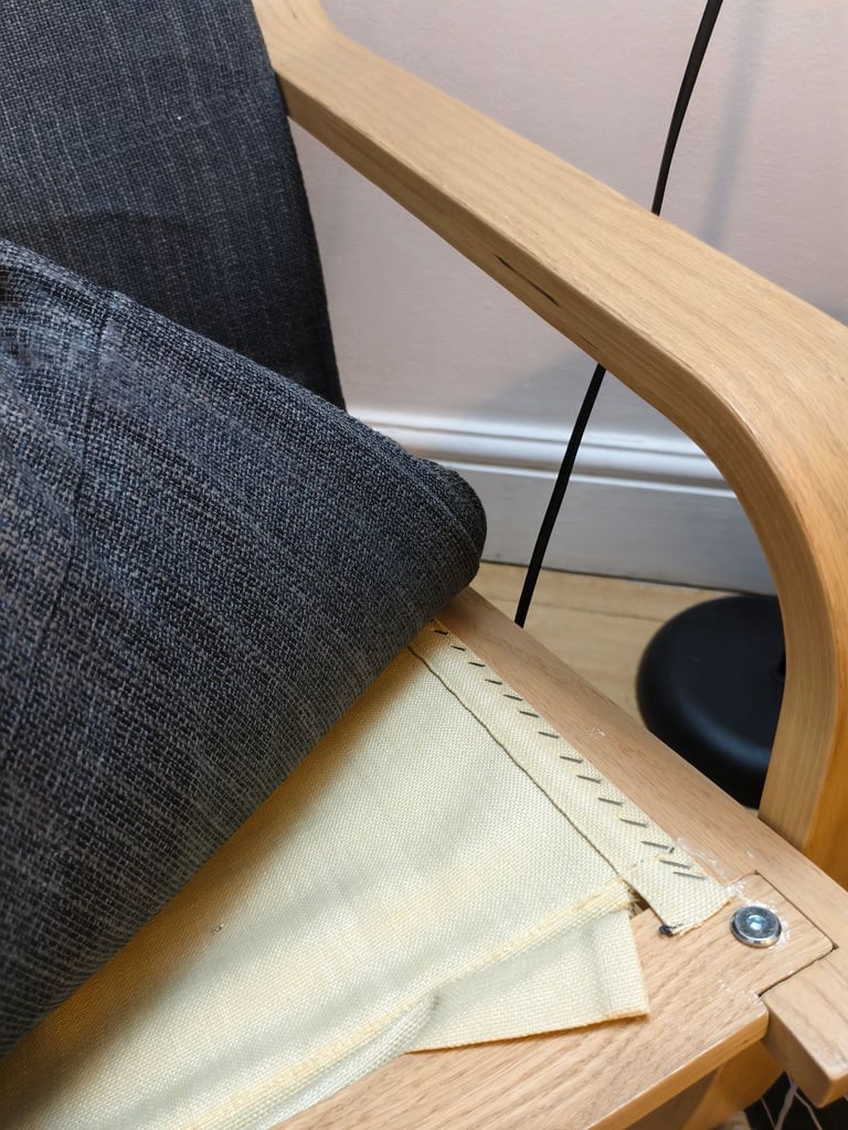 IKEA light grey armchair + footstool