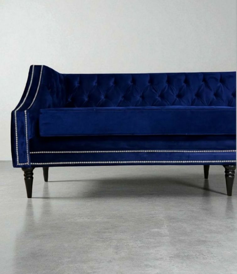 Beautiful barely used large 4 seater Navy blue velvet sofa