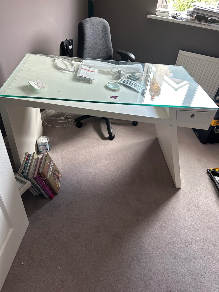 White Desk with Glass Top