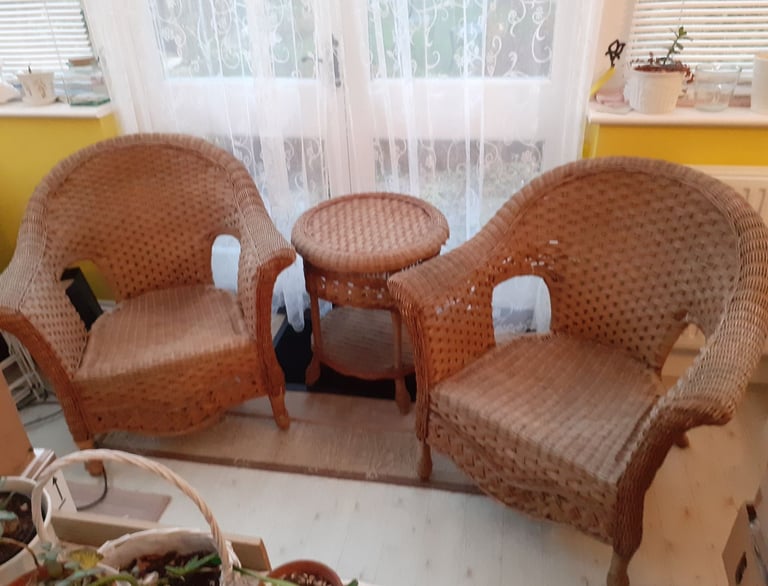 Edwardian Wicker Armchairs and table