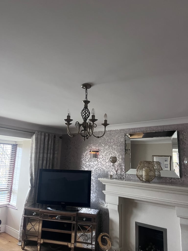 image for 5 arm brass/gold chandelier and 2 matching wall lights