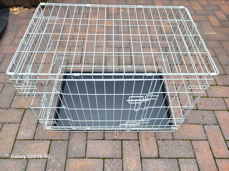 image for Pet Dog Cat Crate Small Grey Double Door Plus Tray Used Once H51, W60, D44cm