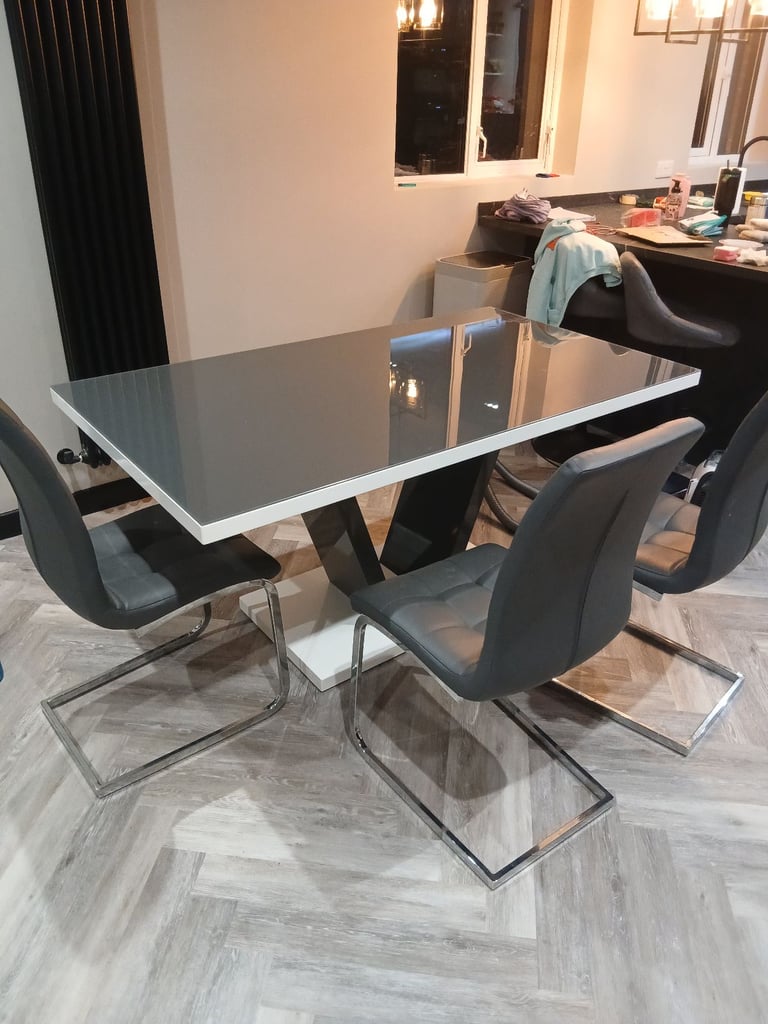 image for Modern 6 seater dining table grey/white and 6 matching grey chairs