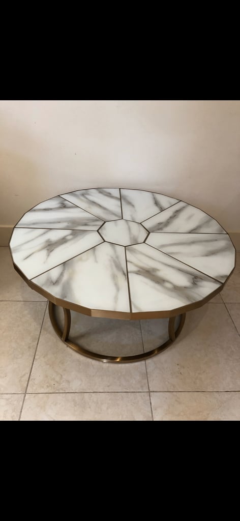 image for Elegant Marble-Effect Coffee Table with Brushed Gold Frame 